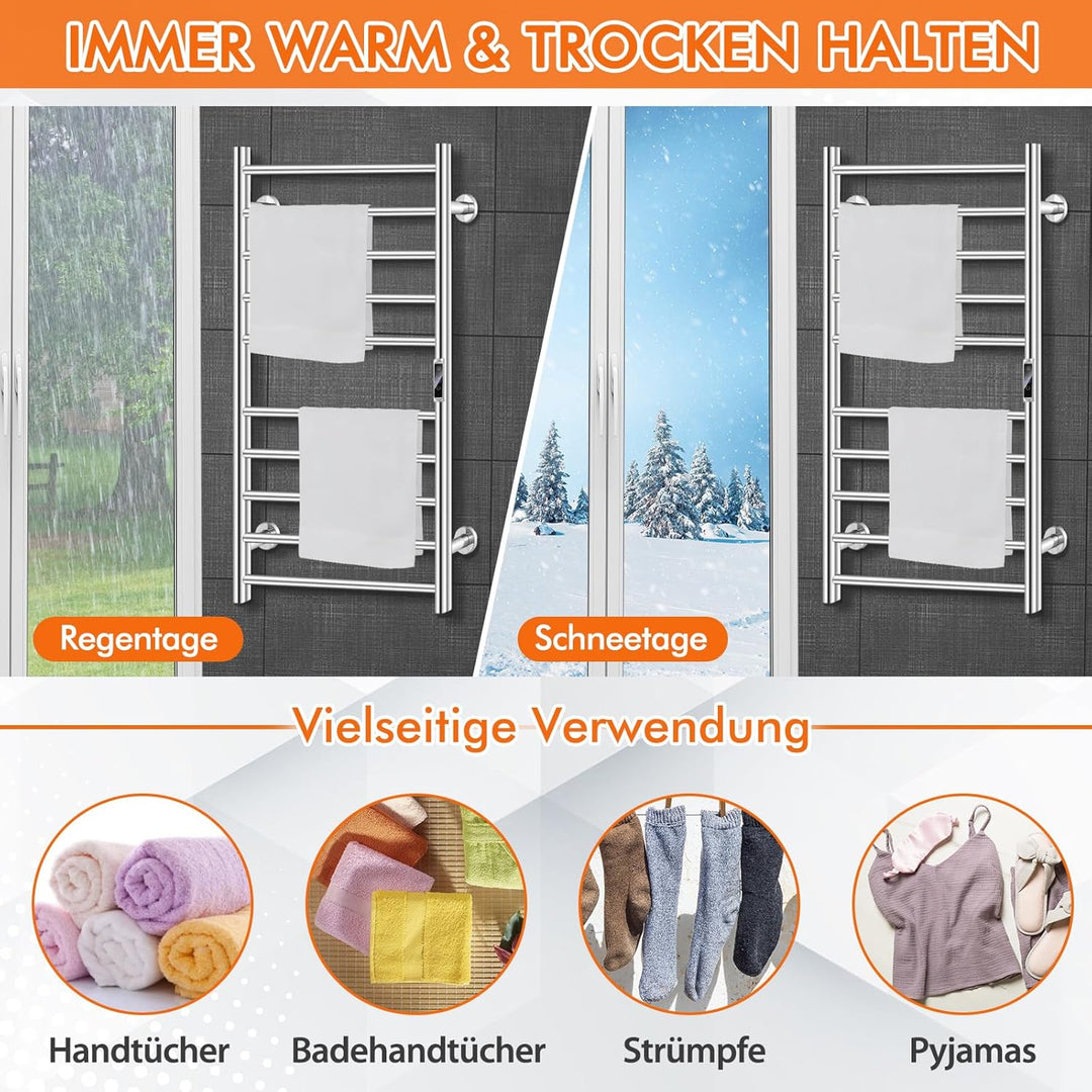 COSTWAY Handtuchwärmer Elektrisch 120W, Handtuchhalter Heizkörper, 15 Minuten bis 60℃, 8 Stunden Tim
