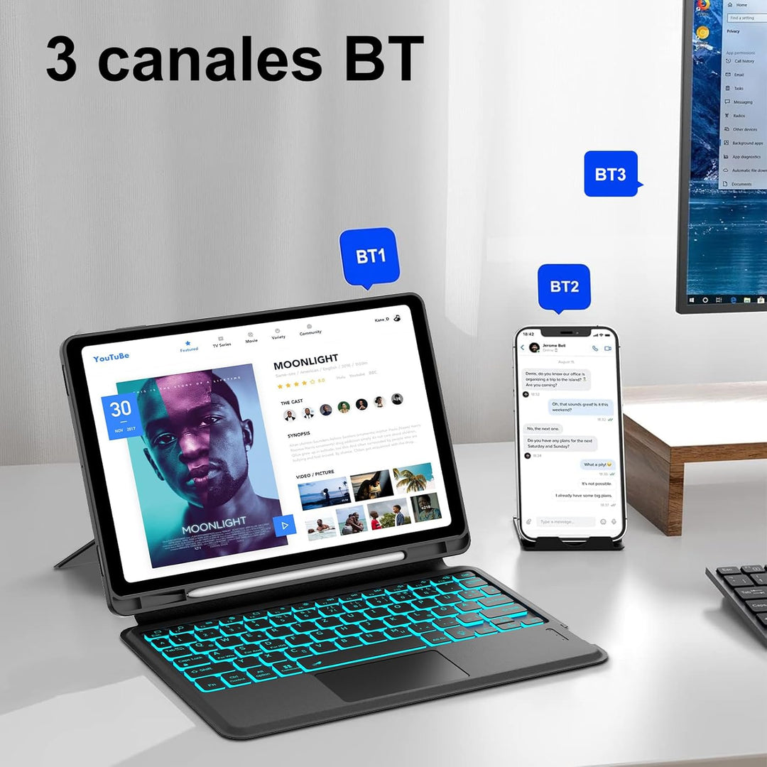IVEOPPE Hülle mit Tastatur für Samsung Galaxy Tab S9FE/S10FE 10.9", QWERTZ Deutsch Bluetooth, Abnehm