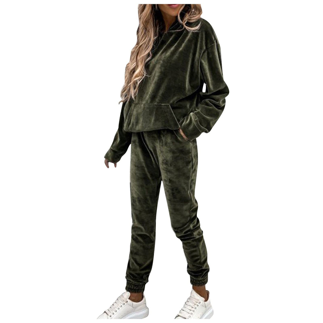 Ansenesna Hausanzug Samt Damen Velour Plüsch Winter Elegant Jogginganzug Frauen Mit Kapuze Freizeita
