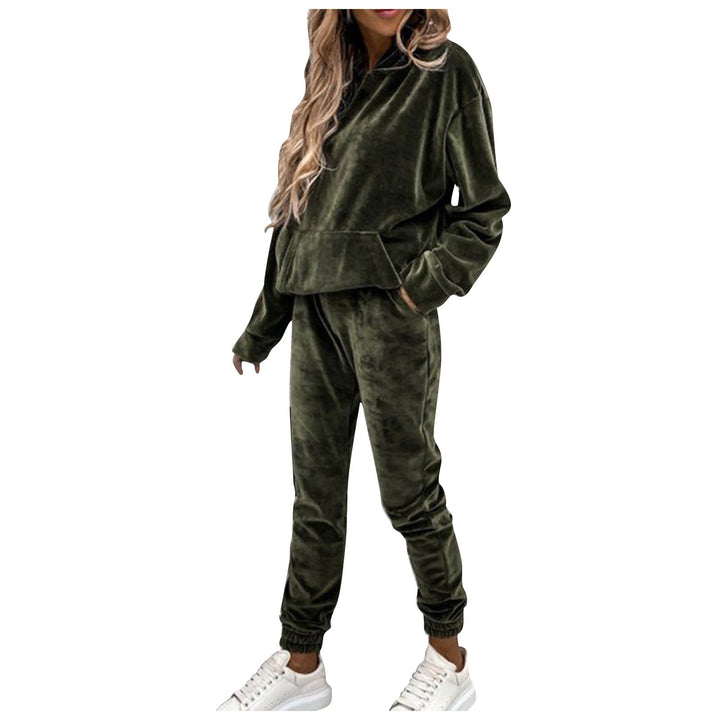 Ansenesna Hausanzug Samt Damen Velour Plüsch Winter Elegant Jogginganzug Frauen Mit Kapuze Freizeita