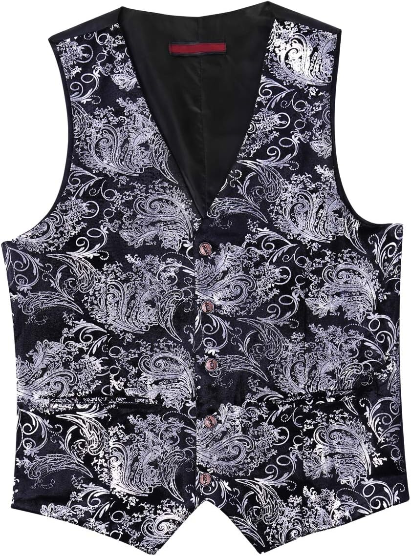 Allthemen Weste Herren Westen Gilet Jacquard Anzugweste für Hochzeit und Party XS Silber, S