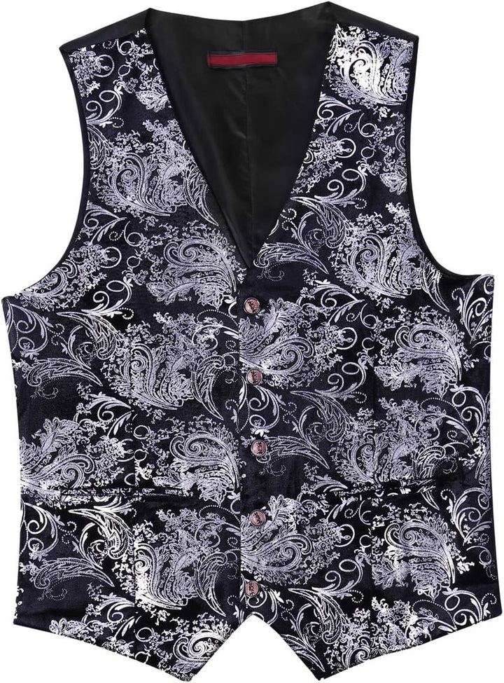 Allthemen Weste Herren Westen Gilet Jacquard Anzugweste für Hochzeit und Party XS Silber, S
