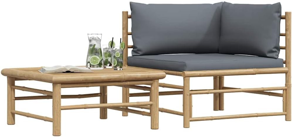 vidaXL Gartenmöbel 2-TLG. mit Dunkelgrauen Kissen Lounge Sofa Tisch Beistelltisch Sitzgruppe Ecksofa