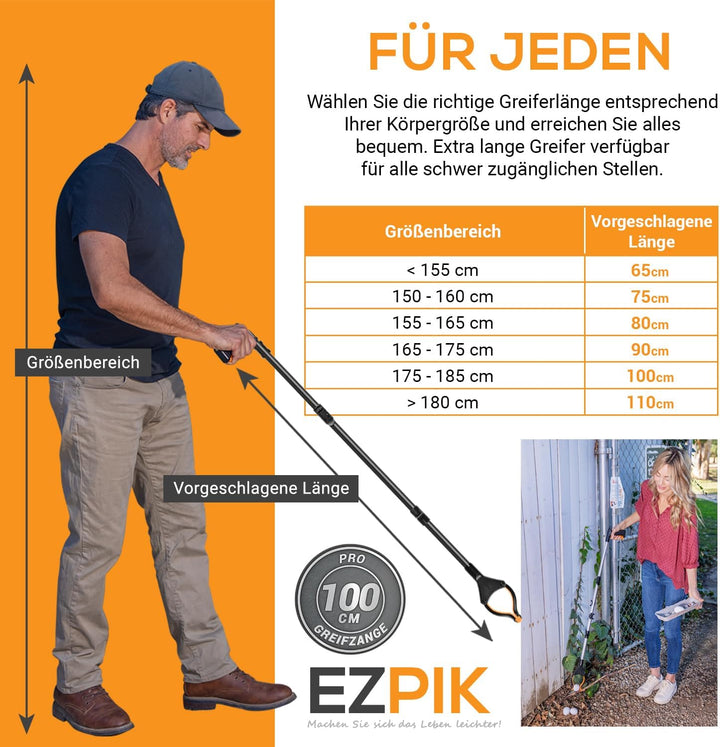 EZPIK 2 x 100 cm Greifer für Senioren mit Magnet-Greifarm, Robuste Greifzangen für Menschen mit Behi