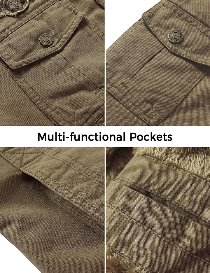 WenVen Übergangsjacke Herren Klassisch Gepolstert Winter Jacke S Kahki, S Kahki