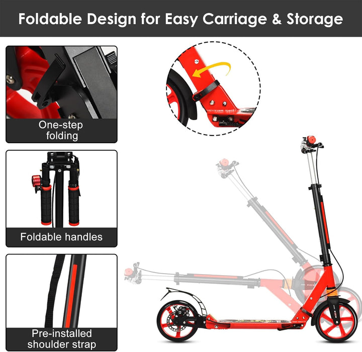 KOMFOTTEU Tretroller klappbar & höhenverstellbar, Scooter mit PU-Räder & Kingel, Kickscooter Cityrol