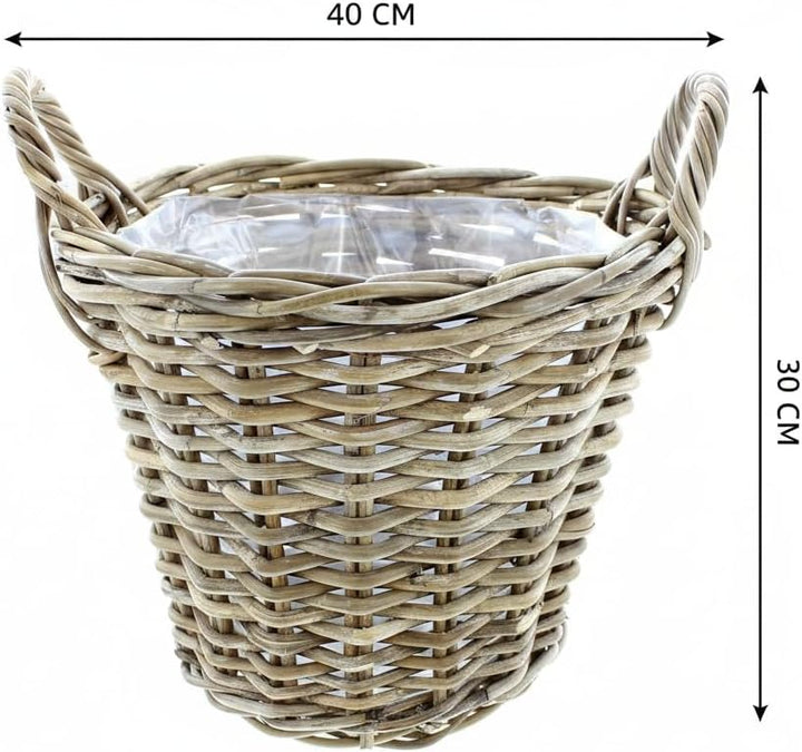 Rattankorb, Pflanzkorb "Rattan", gross mit Griffe ca. Ø 40 x 30 cm