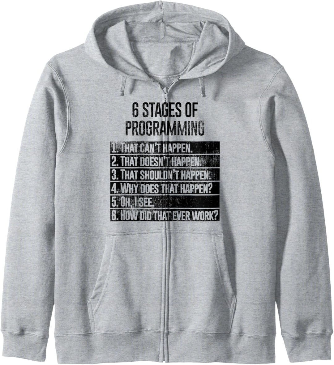 Funny Distressed 6 Stages of Debugging Bug Coding Programmer Kapuzenjacke