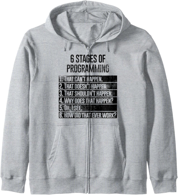 Funny Distressed 6 Stages of Debugging Bug Coding Programmer Kapuzenjacke