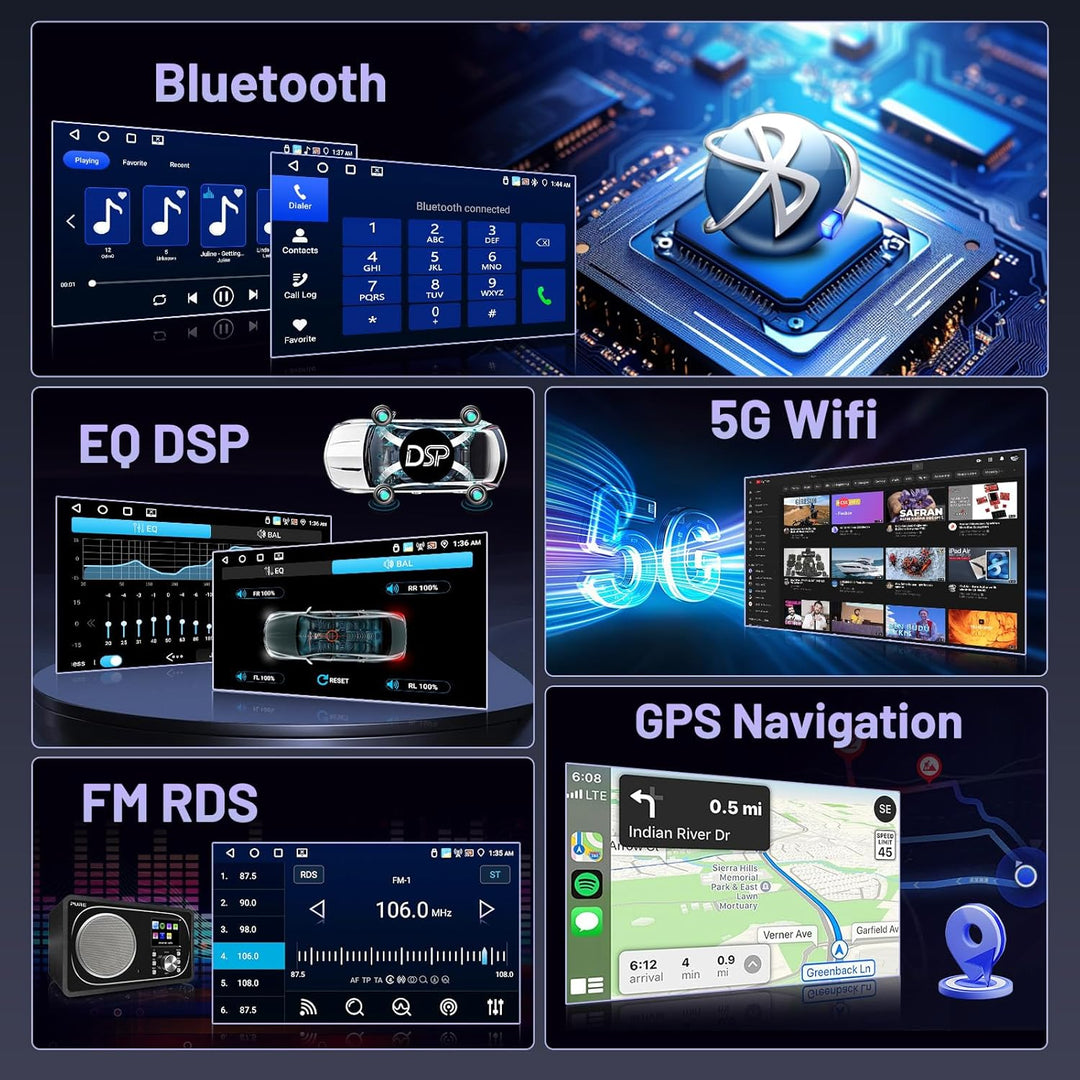 Hikity 4+64GB Android Radio Double Din 10.1 Inch Touch Bildschirm, Carplay Android Auto Radio with G