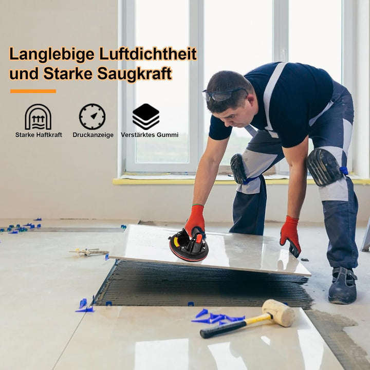 2er-Set 8" Saugheber Glassauger mit Manometer, Fliesenheber Saugheber Max. Tragkraft 230 kg, Saugheb