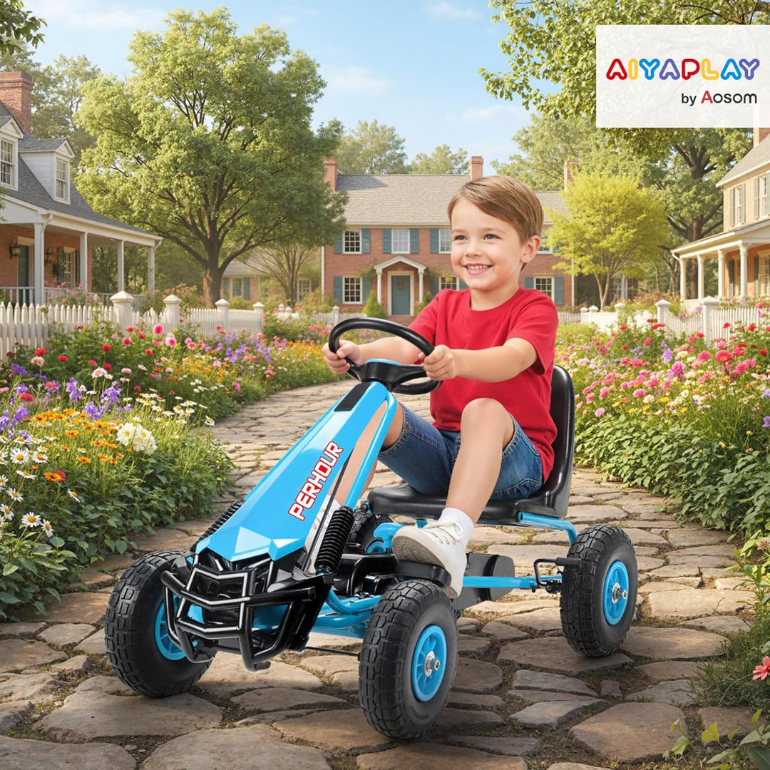 AIYAPLAY Gokart, Tretauto mit Handbremse, verstellbarem Sitz, Vor- und Rückwärtsgang, Pedalantrieb,