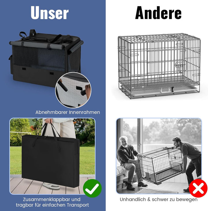 COSTWAY Hundebox faltbar, Transportbox Hund mit 2 Öffnungen, Fenster, Netzkorb, Griffen & Tasche, Hu