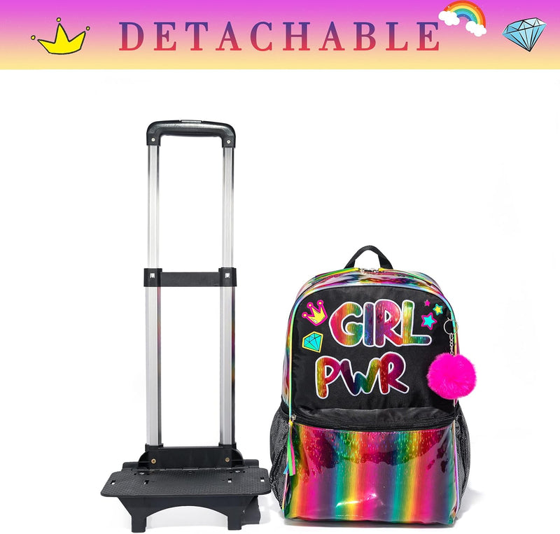 HTgroce Coole Mädchen Schwarz Trolley Rucksack 2 in 1 Kinderkoffer Rucksack with Lunchpaket Schreibw