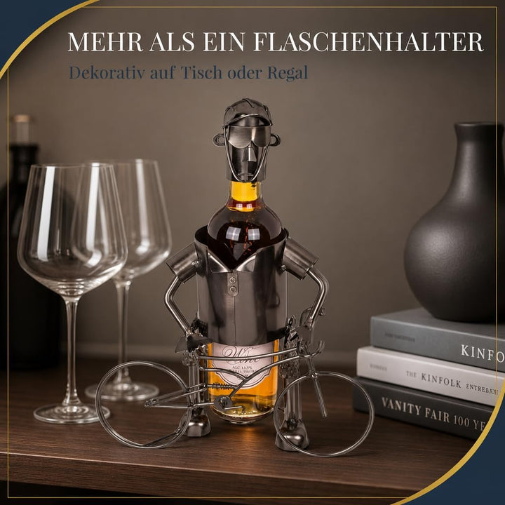MIJOMA Weinflaschenhalter Fahrradfahrer aus Metall – Deko-Weinständer für 1 Flasche, Handarbeit, ori