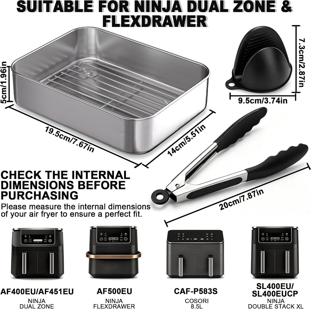 Heissluftfritteuse Zubehör 7-tlg, Edelstahl Airfryer Auflaufform für Ninja FlexDrawer AF500EU AF400E