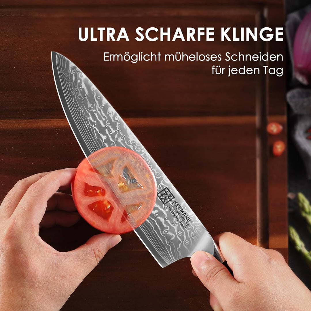 KEEMAKE Küchenmesser Set - Damastmesser Set 2-teilig aus 67 Lagen Damaststahl mit Ergonomischer G10