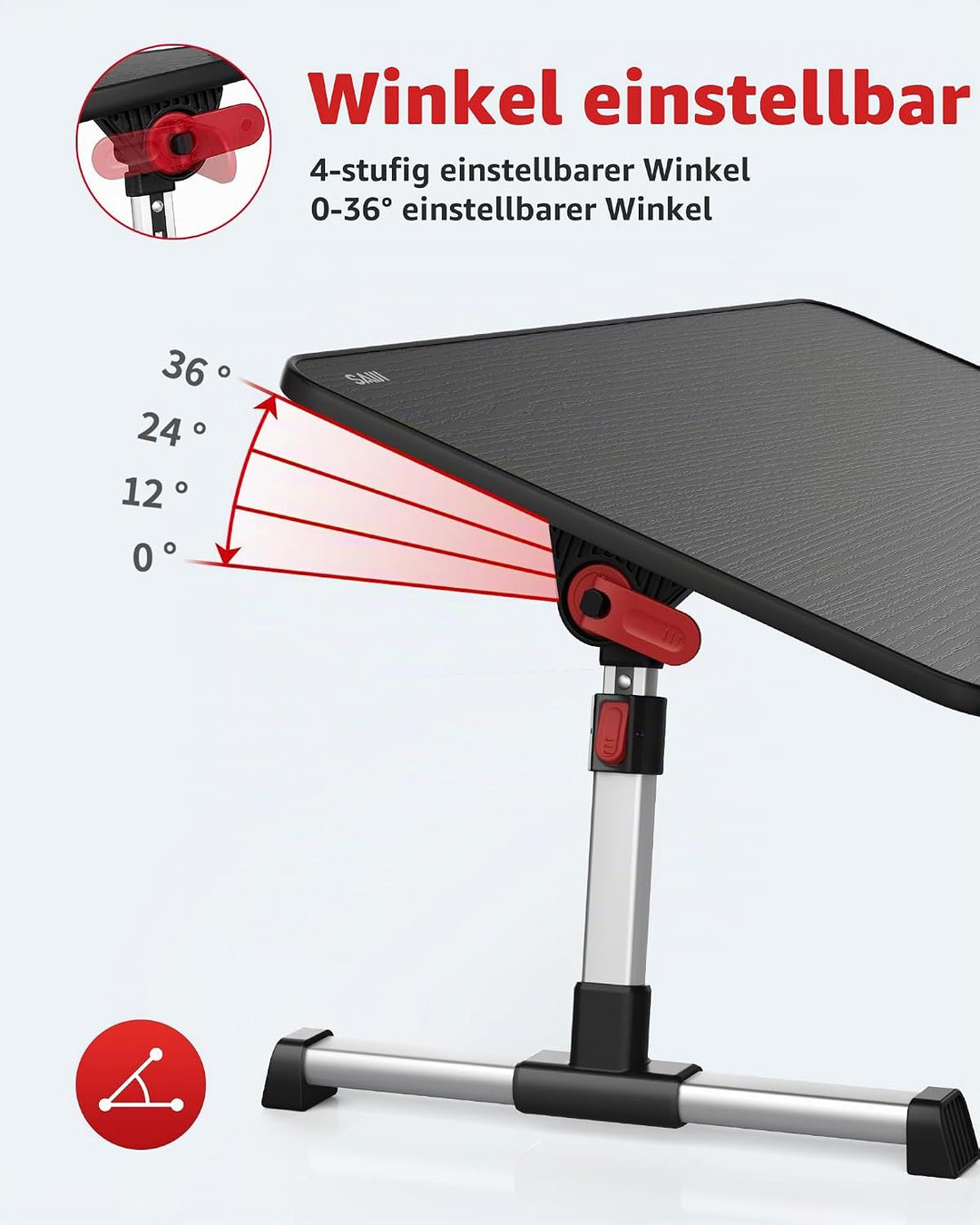Tisch, SAIJI Betttisch höhenverstellbar, mit 4 einstellbare Winkel, Klappbarer Lapdesk, für Sofa Cou