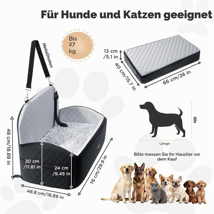 Gimars Wende-Hunde Autositz Mit Lang-/Kurzplüsch Sitzkissen Für Kleine/Mittlere Hunde Bis 27kg, Abne