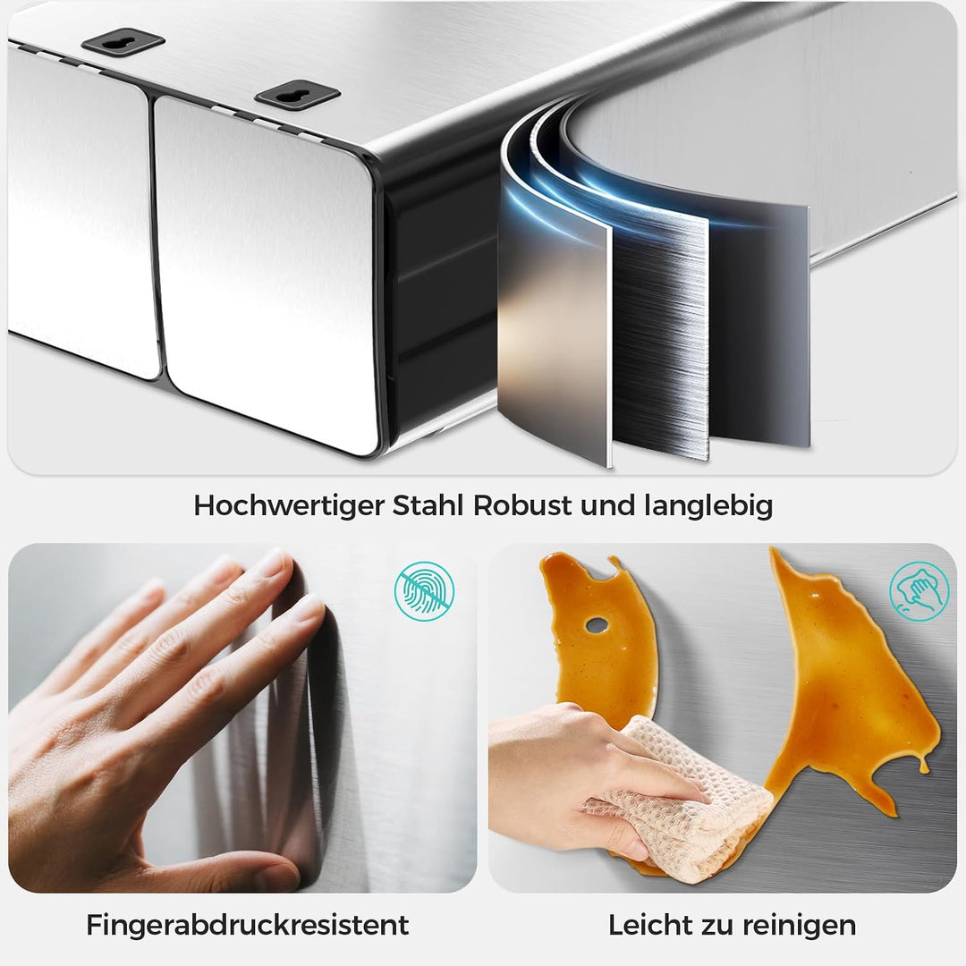 YASHE Mülleimer 2 Fächer mit Deckel, 2x30L Mülleimer Küche, Tretmülleimer Edelstahl mit 20 Müllbeute