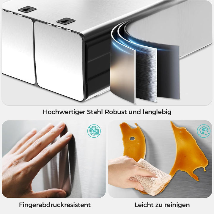 YASHE Mülleimer 2 Fächer mit Deckel, 2x30L Mülleimer Küche, Tretmülleimer Edelstahl mit 20 Müllbeute