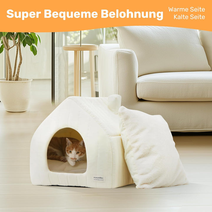 FUKUMARU Katzenbett grosse Katzen Katzenhöhle-43x43x45cm,Katzenhaus Indoor Mit abnehmbarem Katzenkis