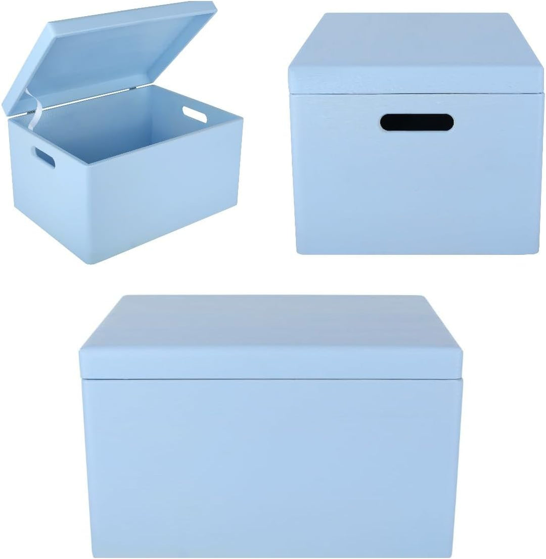 Creative Deco XXL Blau Grosse Holzkiste mit Deckel | 40x30x24 cm (+/-1cm) | Holztruhe Erinnerungsbox