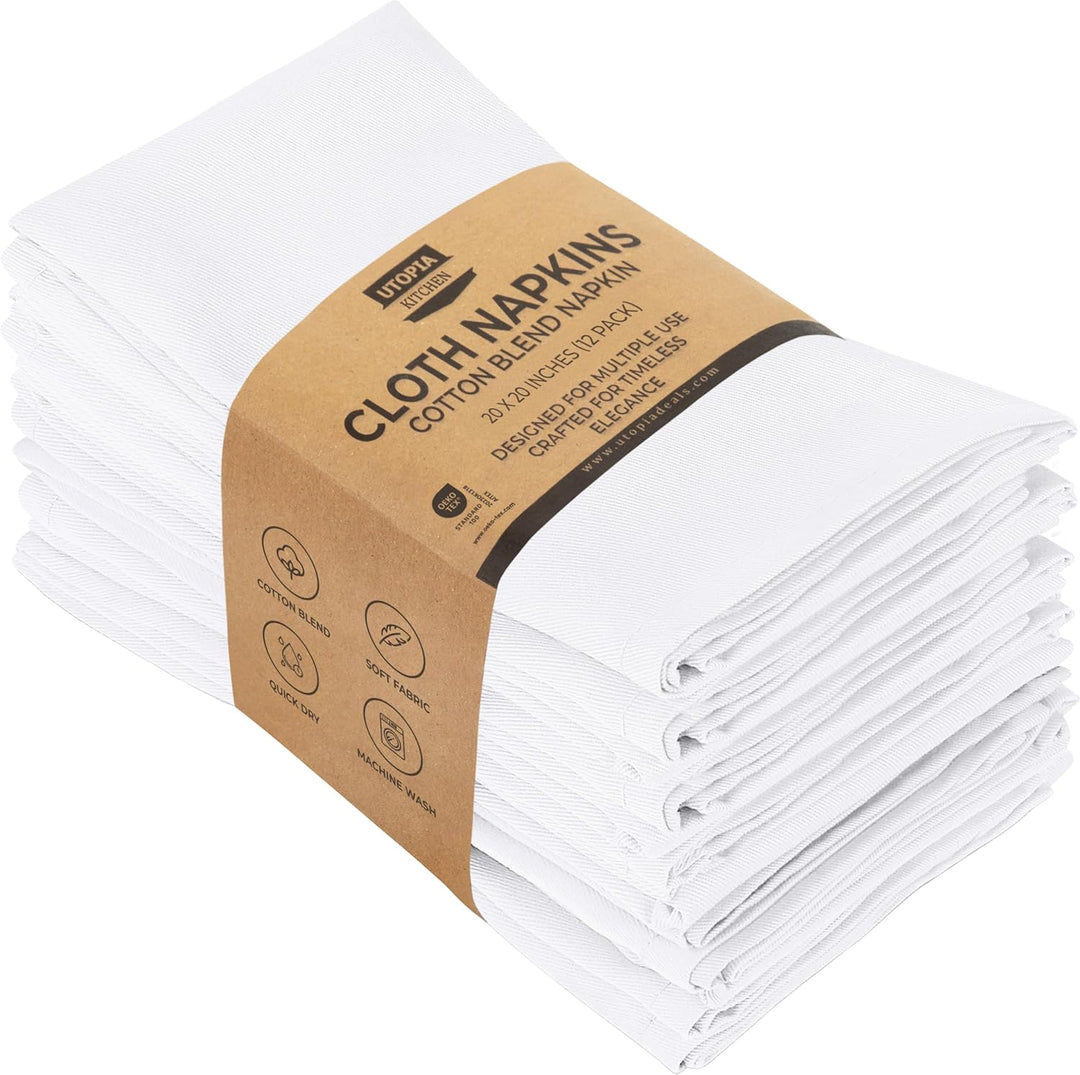 Utopia Kitchen Stoffservietten [12er Pack, Weiss] 50x50 cm Waschbare Tischservietten für Hotel, Mitt
