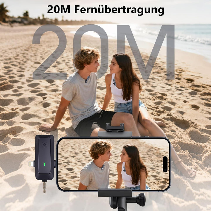 Wireless Lavalier Mikrofon für iPhone/Handy/Kamera/Computer - 4 in 1 Ansteckmikrofon Kabellos mit Po