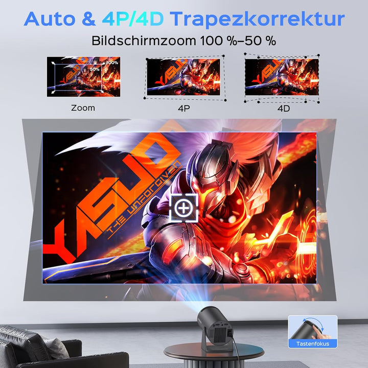 mentech Mini Beamer, 180° Drehbarer Mini Projektor mit WiFi und Bluetooth, 130" Smart-Projektor mit