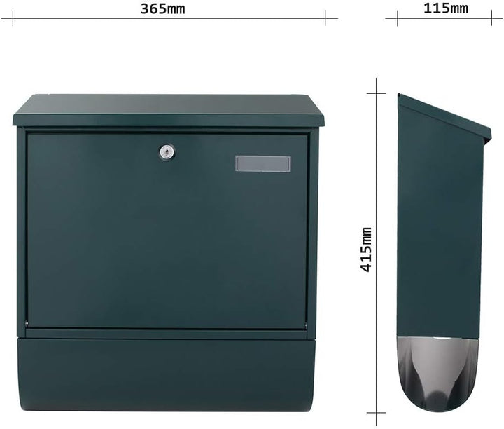 Profirst Mail PM 330 Briefkastenset Stahlblech Grün Zylinderschloss mit 2 Schlüssel Namensschildhalt