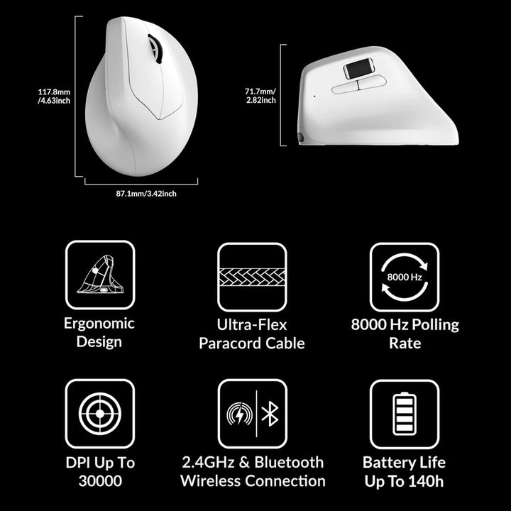 Keychron M5 Kabellose Vertikalmaus (47°) – 8K Polling Rate, PAW3950-Sensor 30.000 DPI, 3-Fach Konnek