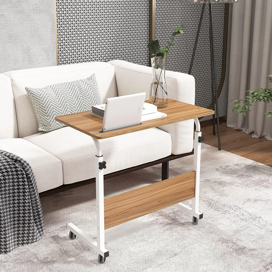 SogesHome Laptoptisch 80 * 40cm höhenverstellbar PC-Tisch mit Rollen, Betttisch, Beistelltisch,Klein