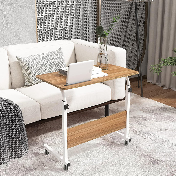 SogesHome Laptoptisch 80 * 40cm höhenverstellbar PC-Tisch mit Rollen, Betttisch, Beistelltisch,Klein