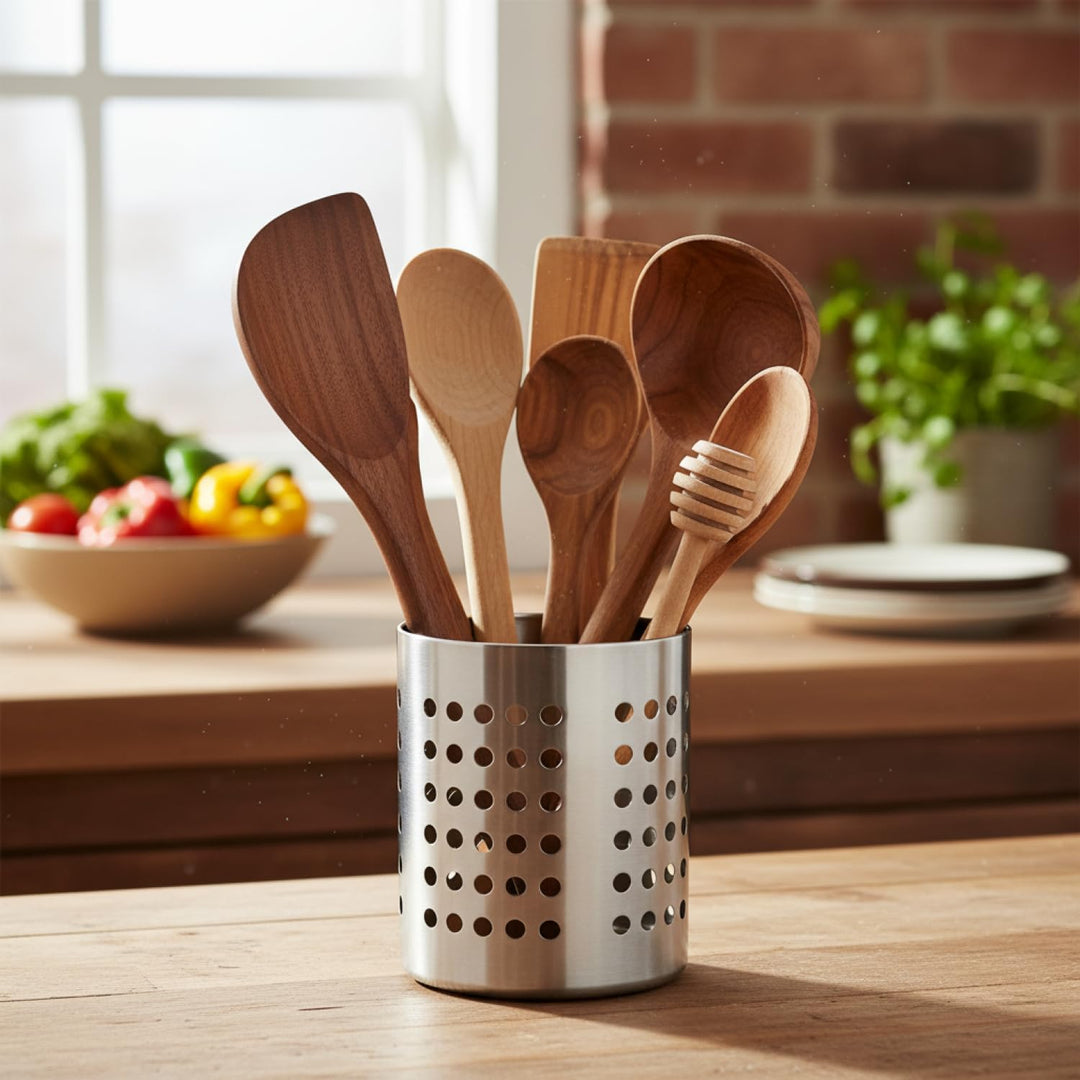 com-four® 2x Besteckabtropfkorb - Küchenutensilienhalter aus Edelstahl - Besteckkorb, Kochlöffelstän