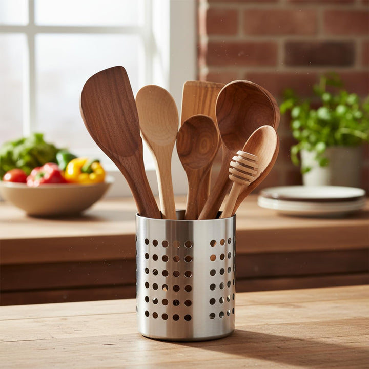 com-four® 2x Besteckabtropfkorb - Küchenutensilienhalter aus Edelstahl - Besteckkorb, Kochlöffelstän
