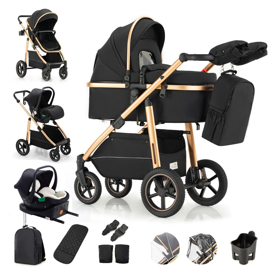 Kinderwagen 3 in 1 mit ISOFIX-Basis & Autositz, Reise Stroller, Kinderwagen & Buggys mit verstellbar