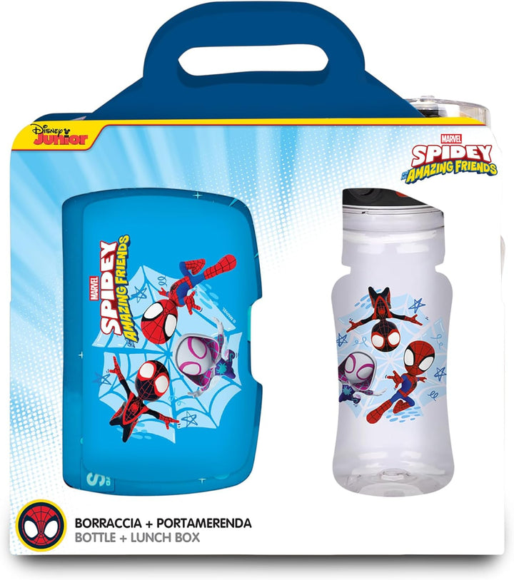 Seven Set Brotdose + Trinkflasche Spiderman, mit Trennwand, 460 ml, auslaufsicher, leicht zu öffnen,