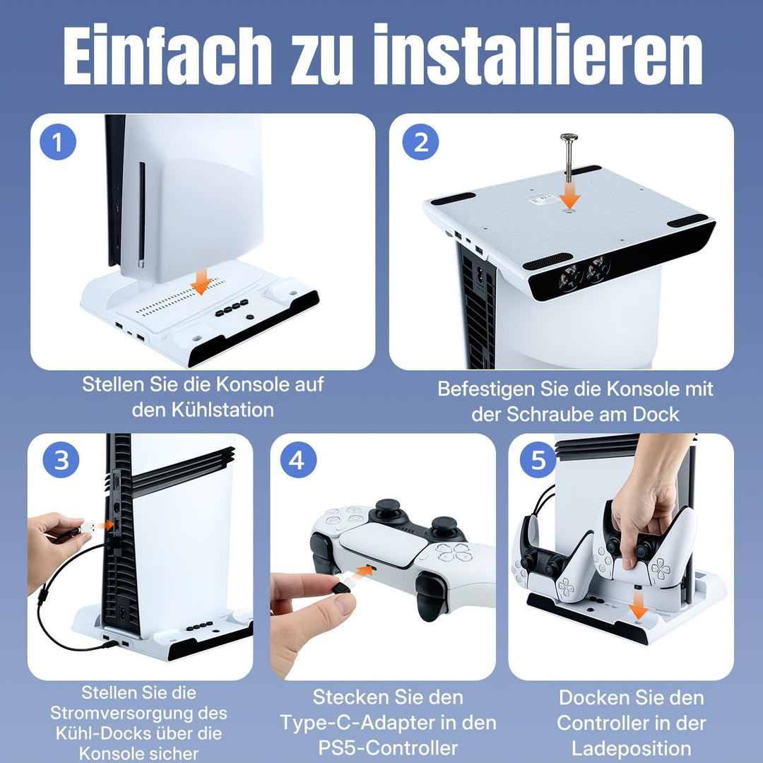 Wigearss PS5/PS5 Slim/PS5 Pro Kühler Standfuss mit Dual Controller Ladegerät, PS5 Controller Ladesta