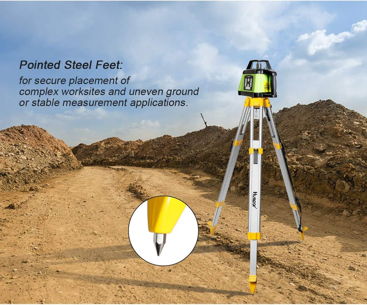 Huepar Professional Baustativ Nivellierstativ 1,65m mit 5/8"-11 Aussengewinde, Flachkopf Aluminiumst