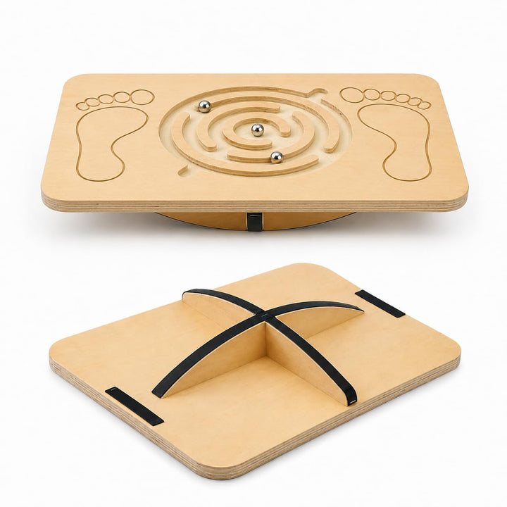Balance Board Holz mit Labyrinth, Naturholzfarbe
