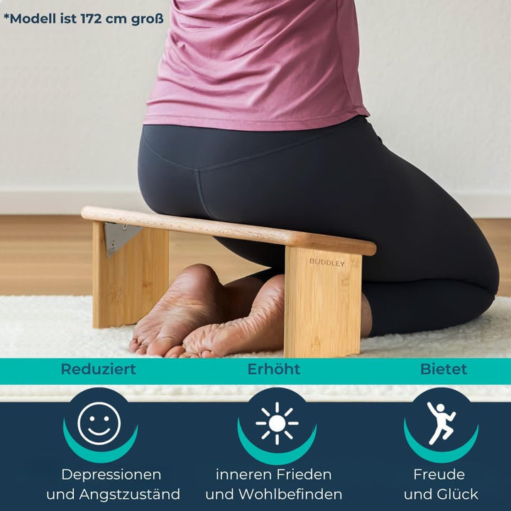 BUDDLEY Meditationsbank klappbar, Yogahocker mit Kissen, Meditationsbank, Meditationsstuhl faltbar,