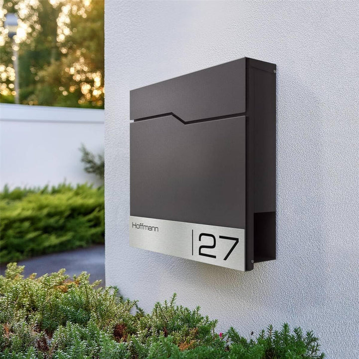Metzler Briefkasten in DB 703 Eisenglimmer Enno - Wandbriefkasten mit V2A Edelstahl-Namensschild & Z