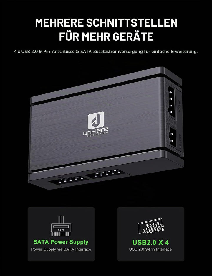 upHere USB 2.0 9-Pin Hub,1 zu 4 Mainboard Erweiterung,SATA Stromversorgung,Hochgeschwindigkeits-Date