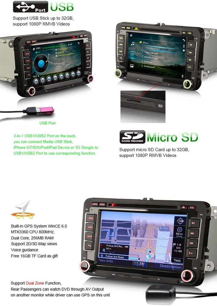Erisin 7 Zoll Autoradio DVD Multimedia Player Touchscreen für VW Golf MK5 6 Passat Caddy Polo Tiguan