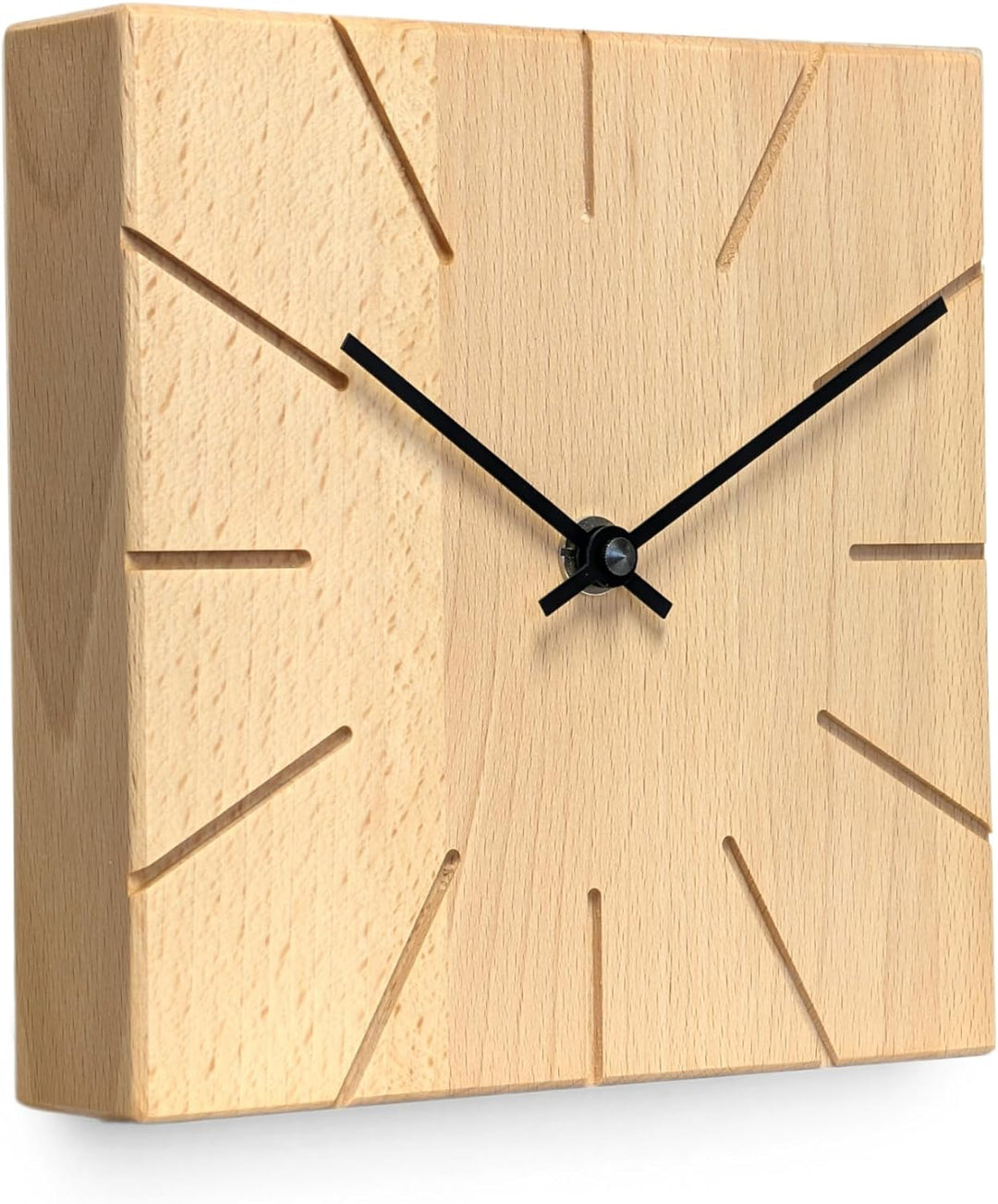 Natuhr Wanduhr Tischuhr Buche Holz - Beam - geräuscharm Massivholz Design 17 x 17 cm (Buche geölt Sc
