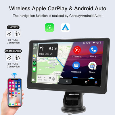 Hodozzy iOS Carplay Bildschirm für Auto, Portable 7 Zoll Touch Screen Wireless Carplay und Android A