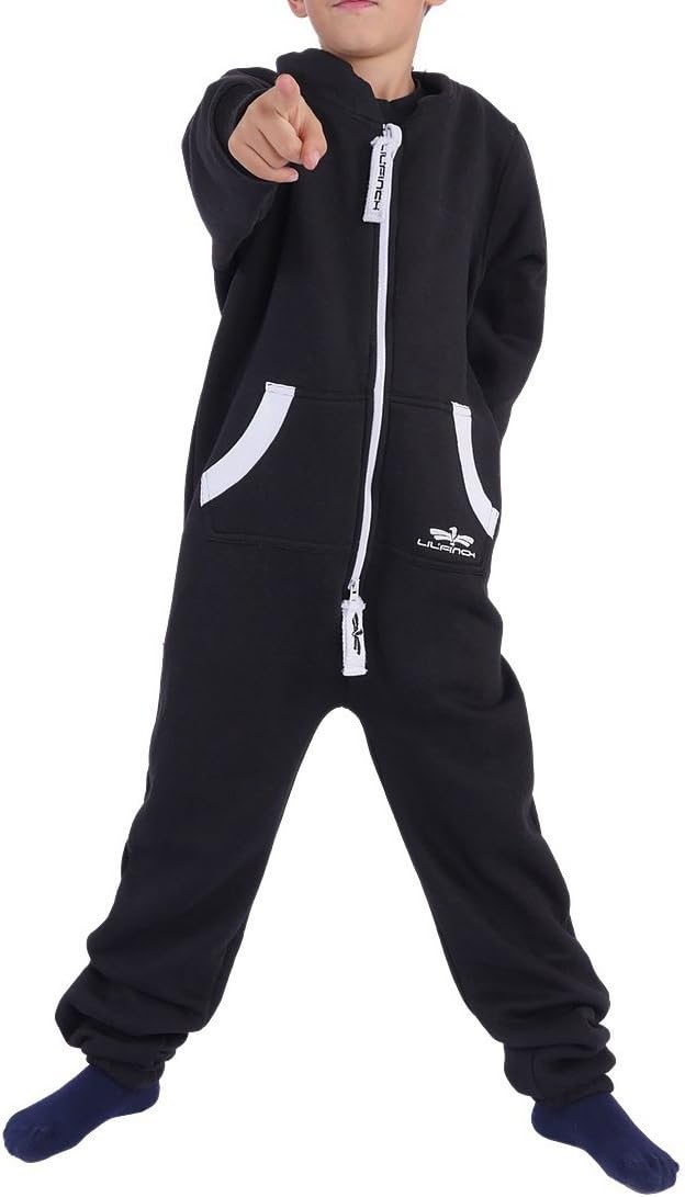 LIL'Finch LFV2 Kinder Jumpsuit Jungen Mädchen Overall Kids Jogger Onesie Anzug 98-104 Schwarz, 98-10
