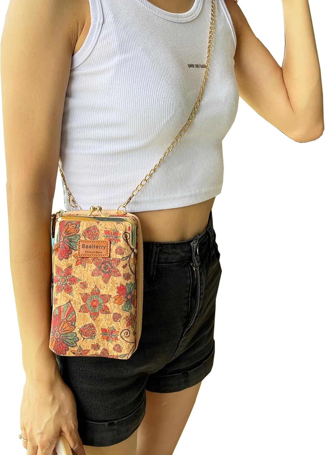 aolaso Kork Handytasche zum Umhängen Damen, Kleine Schultertasche Handytasche zum Umhängen mit Karte