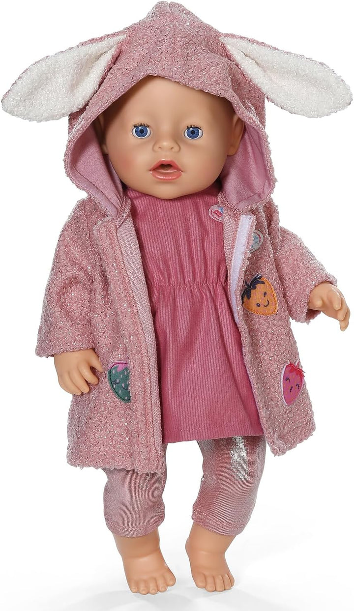 Baby Born Mantel Set mit Kleid, Leggings und Kapuze mit Ohren für 43cm Puppen